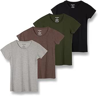 Real Essentials 4 Pack: Women's Classic-Fit Cotton Short-Sleeve Scoop Crew Neck T-Shirt (Available in Plus Size)