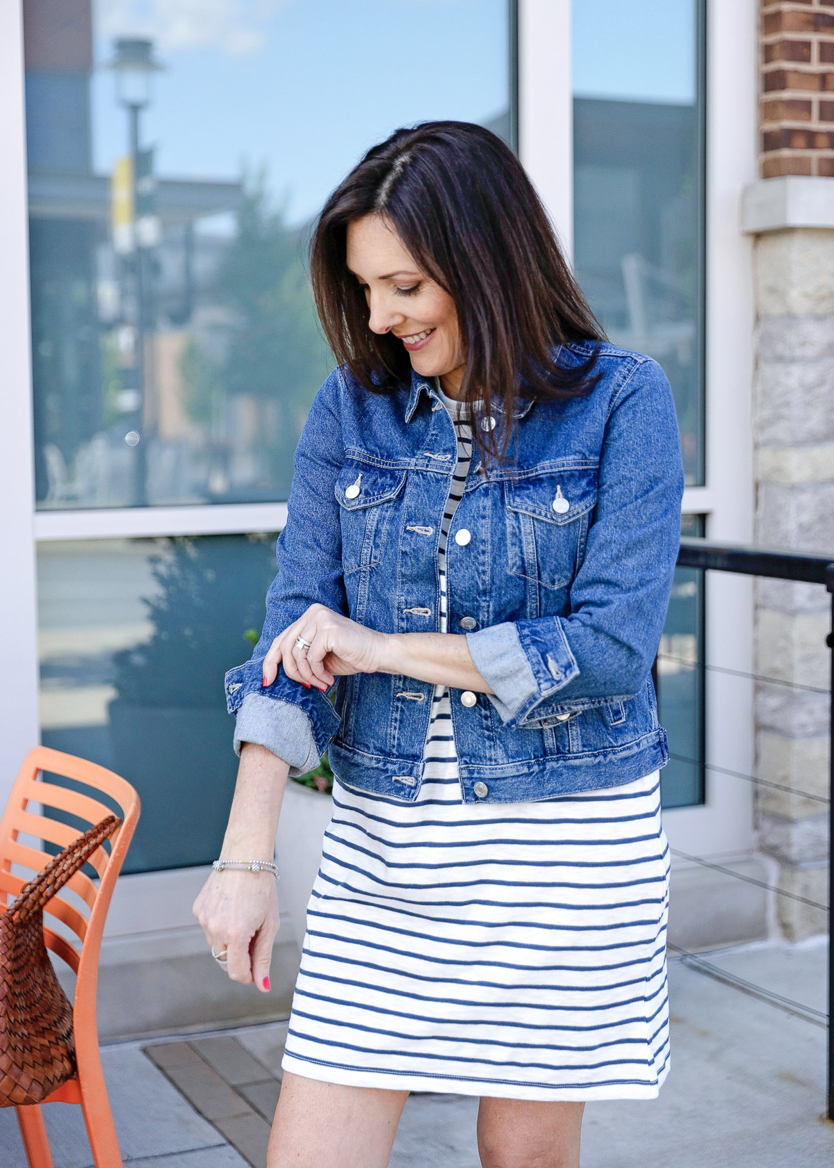 Stripe T-Shirt Dress with Denim Jacket